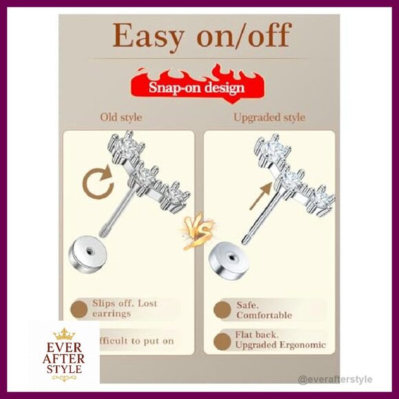 Sterling Silver Moissanite Stud Earrings Set Elegant Minimal Chic Hypoallergenic - Picture 3 of 8